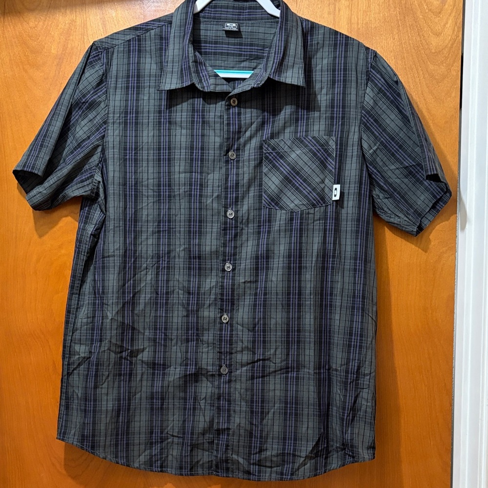 Oakley Black and Gray Plaid Casual Shirt